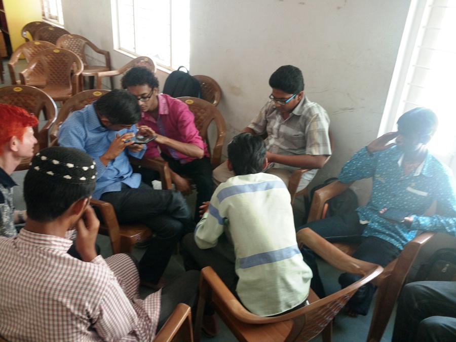 Student using tablet with screen reader